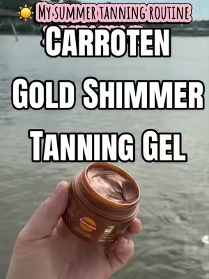 TikTok post by @x0candice for Carroten Greece. Caption reads: Golden glow + shimmer while I tan ☀️✨ SPF first,....