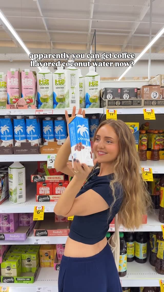 Instagram post by @sarahjanebetts for Cocobella. Caption reads: let’s try coffee flavored coconut water #cocobella....