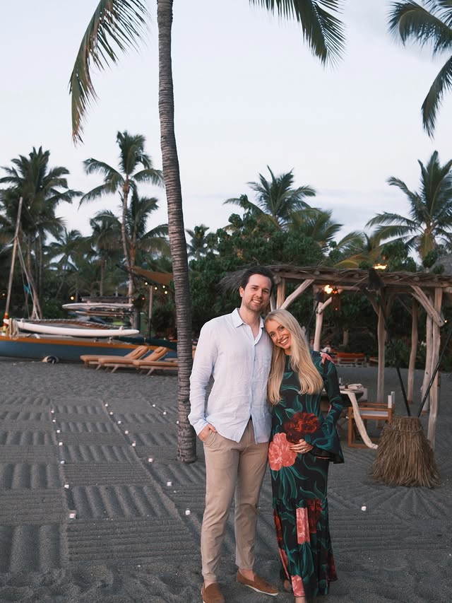 Instagram post by @raineylancaster for Rosewood Hotels & Resorts. Caption reads: Beachin & bumpin 🌺🥥 closing out the most magical....