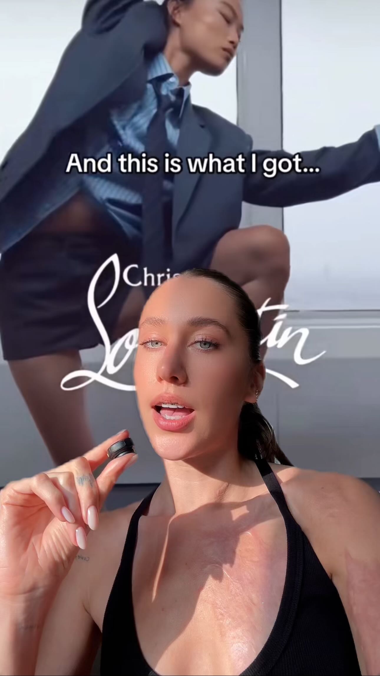 Instagram post by @marienovosad for Christian Louboutin. Caption reads: Your thoughts on the new Christian Louboutin....