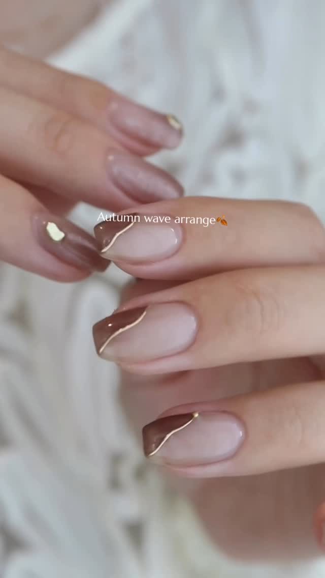 Instagram post by @icchoco_nails for Gel Me1. Caption reads: Autumn wave nail🍂 PR @gelme1....