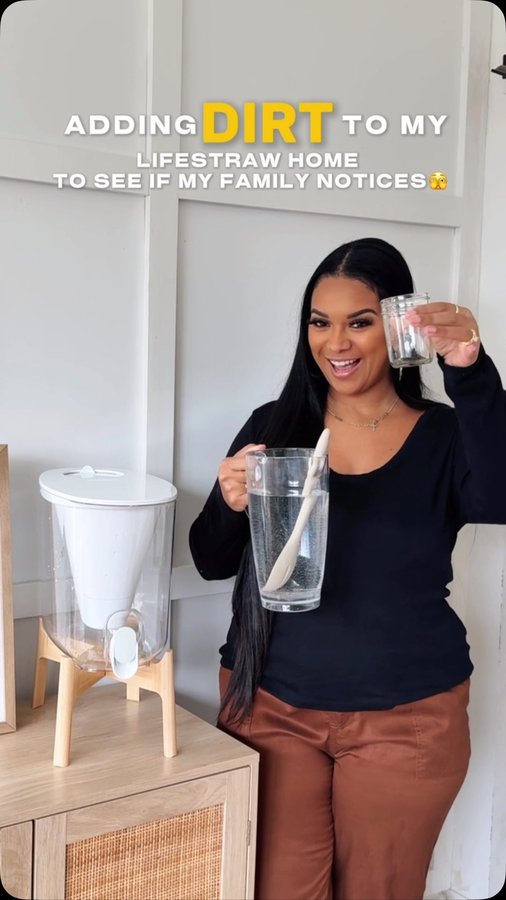 Instagram post by @kathlynceleste for LifeStraw. Caption reads: 😂 can’t believe they couldn’t tell the dirt was....