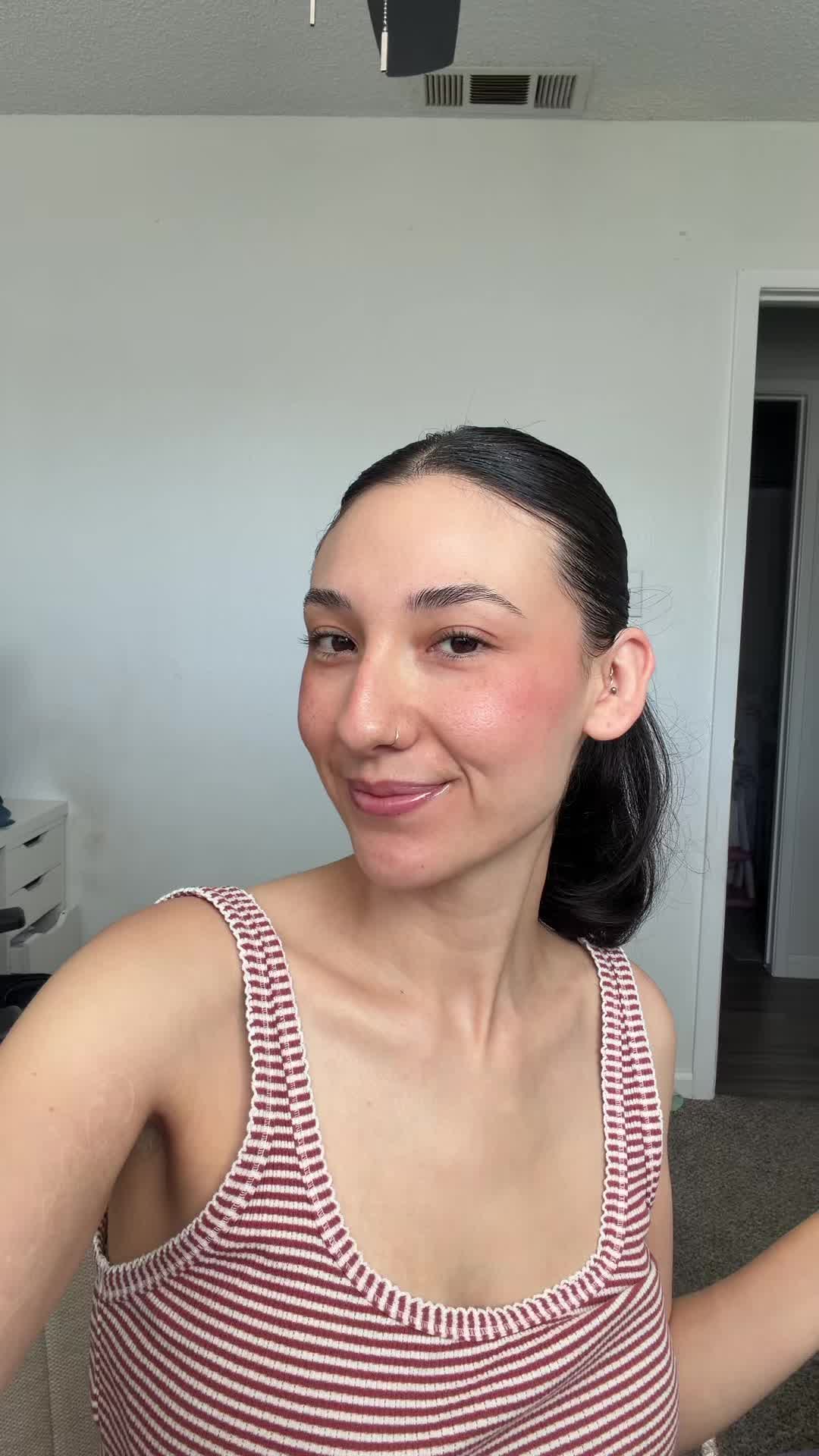 TikTok post by @_absolutelyabs for Orebella. Caption reads: Go to routine to get out the door 🙌🏻✨ Skincare +....