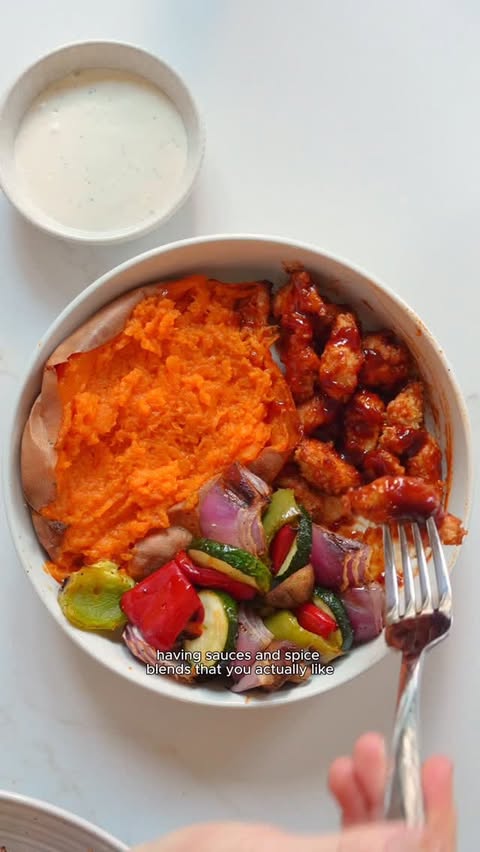 Instagram post by @nourishment.nutrition for Blues Hog. Caption reads: #AD crispy airfryer nugs with @blueshognation....