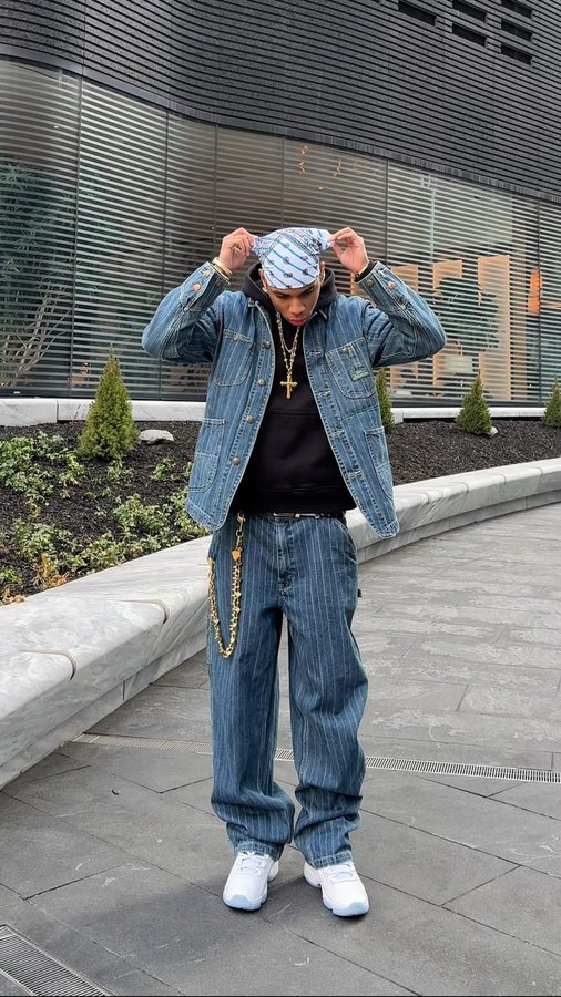 Instagram post by @nassnyc for Lee Jeans. Caption reads: city styling in my @leejeans x @paulsmithdesign....