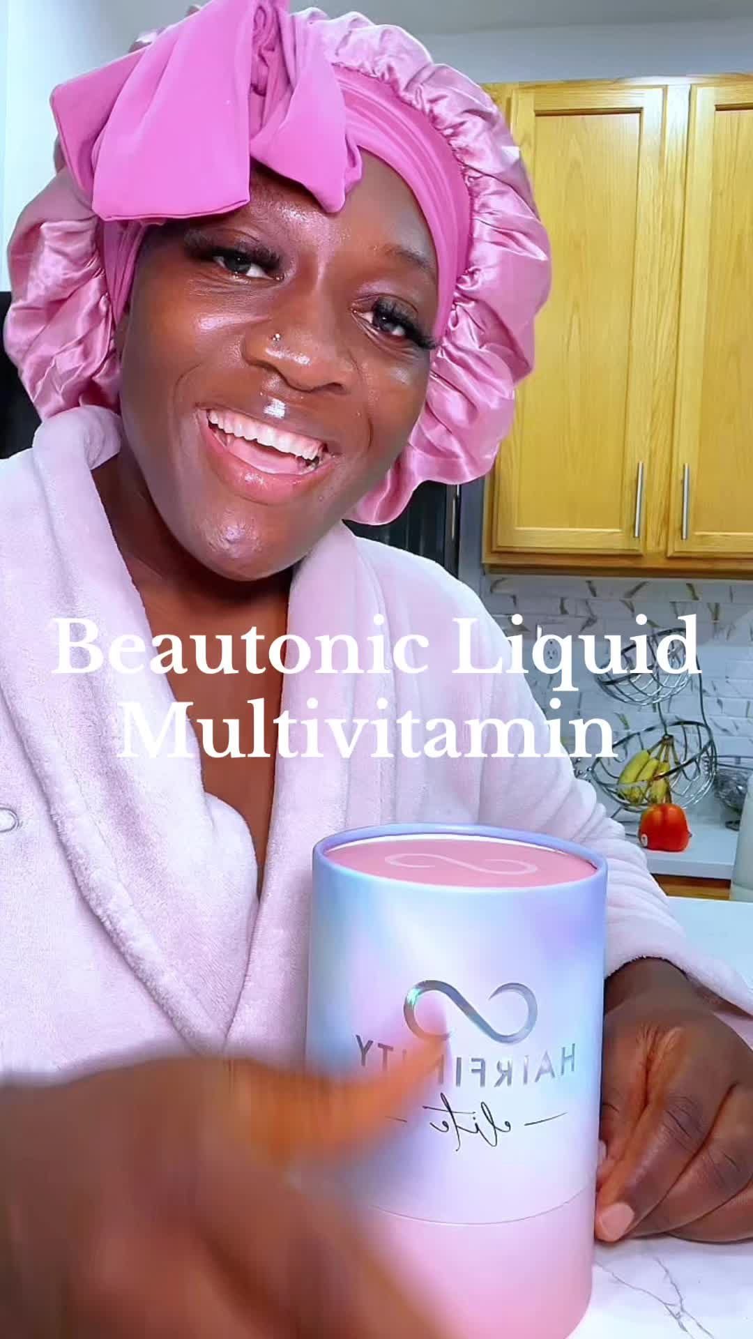 TikTok post by @darkdiamondadidiluv for Hairfinity. Caption reads: [...] drink with collagen peptides @Hairfinity....