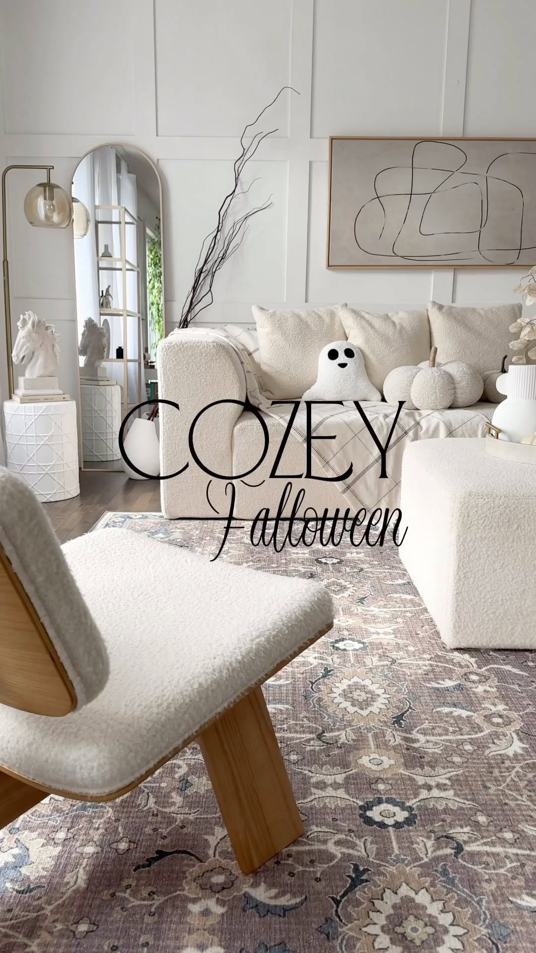 Instagram post by @ournortherndays for Cozey. Caption reads: 👻Falloween rug refresh with @cozey! I never....