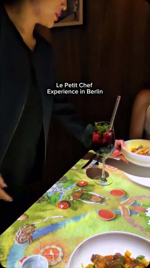 Instagram post by @explores.berlinfood for Le Petit Chef. Caption reads: [...] real food to arrive. Enjoy!🤍🍽️ PS: Le....