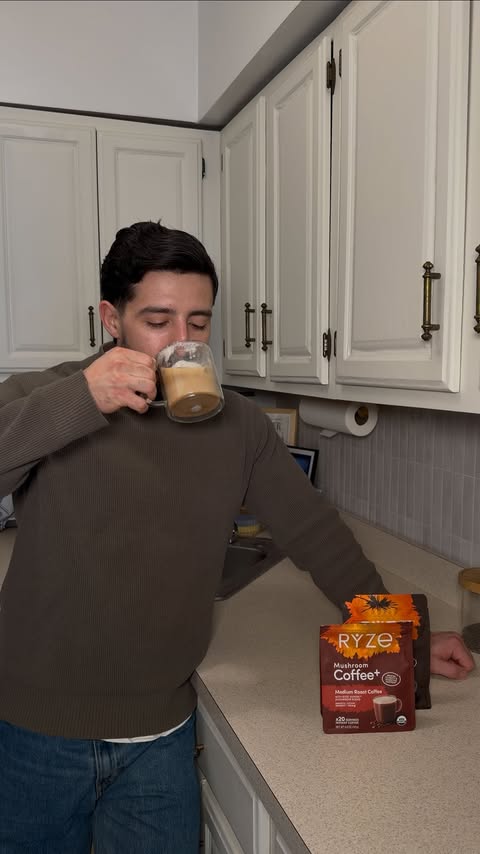 Instagram post by @emilionavarro1 for RYZE SUPERFOODS. Caption reads: [...] RYZE Mushroom Coffee now at Target.....