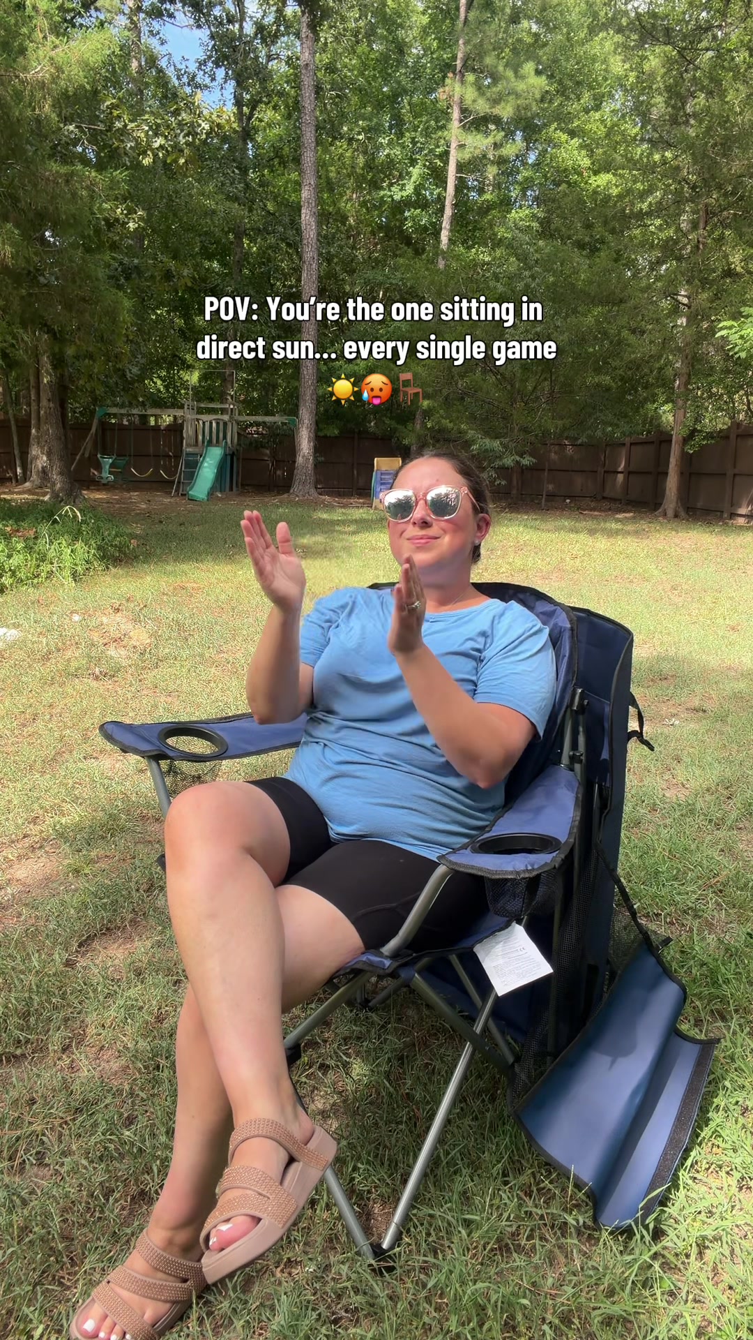 TikTok post by @jackieg01 for Vevor Outdoor Store US. Caption reads: The VEVOR camping chair with canopy is the game....