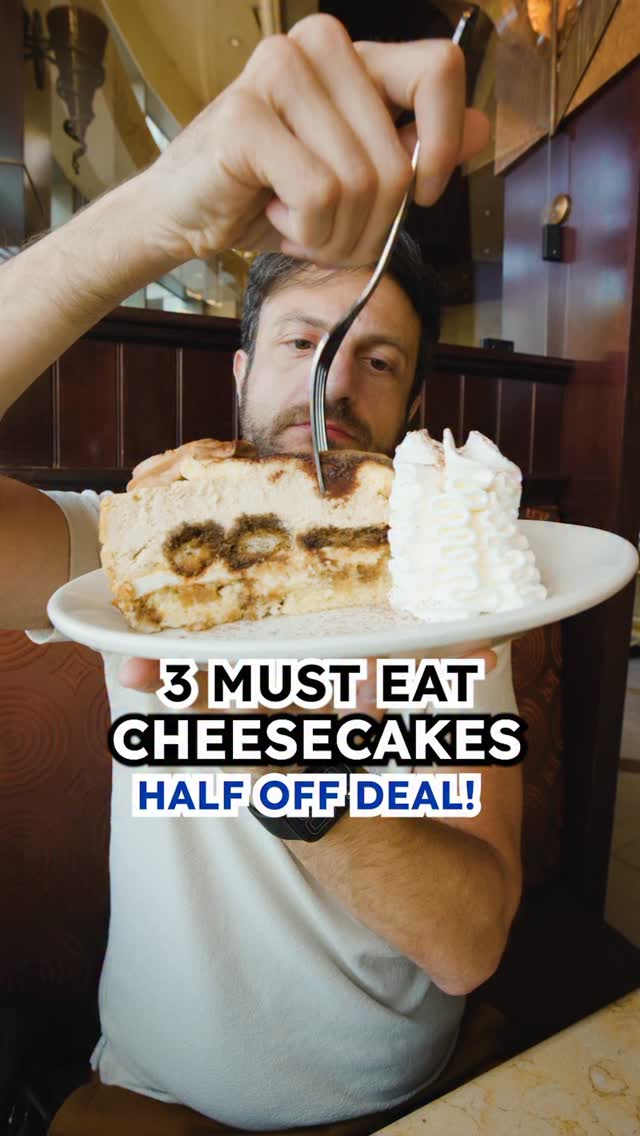 Instagram post by @jeremyjacobowitz for The Cheesecake Factory. Caption reads: @cheesecakefactory is doing a half-price dessert....