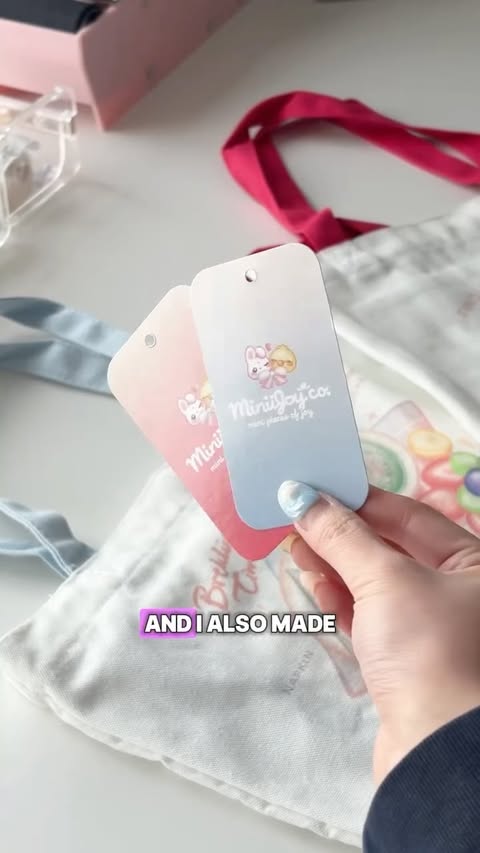 Instagram post by @miniijoyco for VistaPrint. Caption reads: [...] together with the new hang tags from....