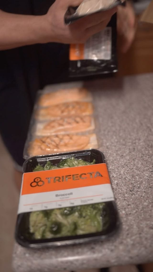 Instagram post by @regangrimes for TRIFECTA. Caption reads: Keep your diet on point with pre-cooked organic....