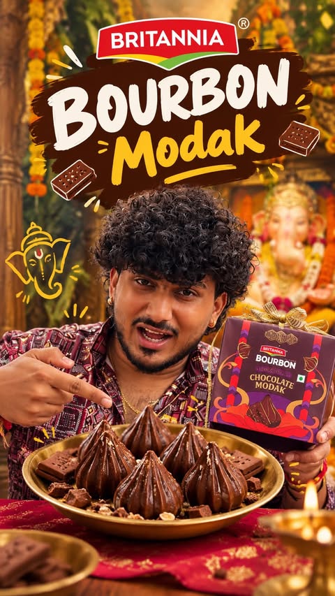 Instagram post by @ftaradhya for Britannia SnackInc. Caption reads: bappa approved modak🌺❤️ . . . . . . #Britannia....