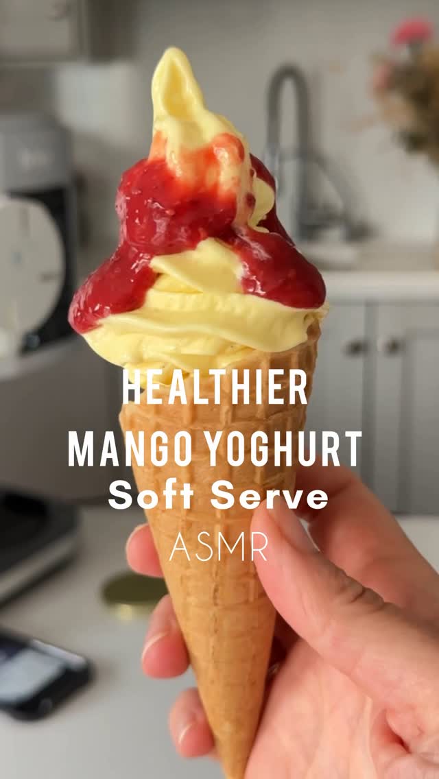 Instagram post by @littleloucooks for Ninja Kitchen. Caption reads: AD-Recipe ⬇️🍦🥭HEALTHIER Soft serve mango frozen....
