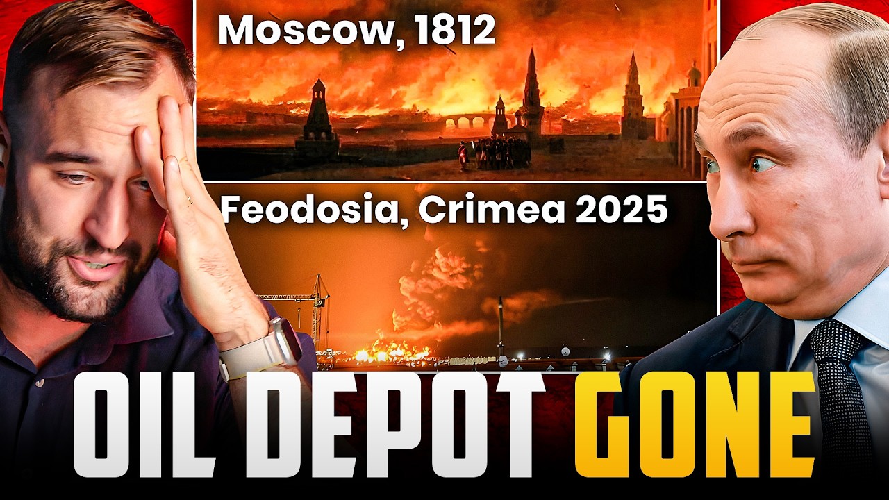 YouTube post by @arturrehi for Tiege Hanley. Caption reads: The Biggest Fireball this War has seen - Feodosia....