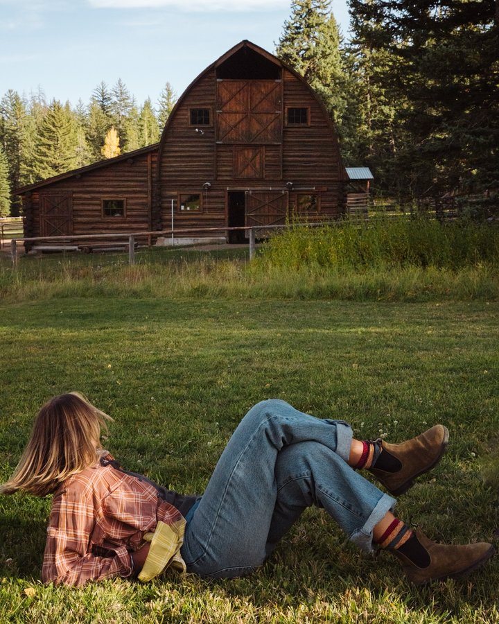 Instagram post by @dellpickles for Blundstone. Caption reads: [...] at @trailcreekranch_jh 🍂

Shot for....