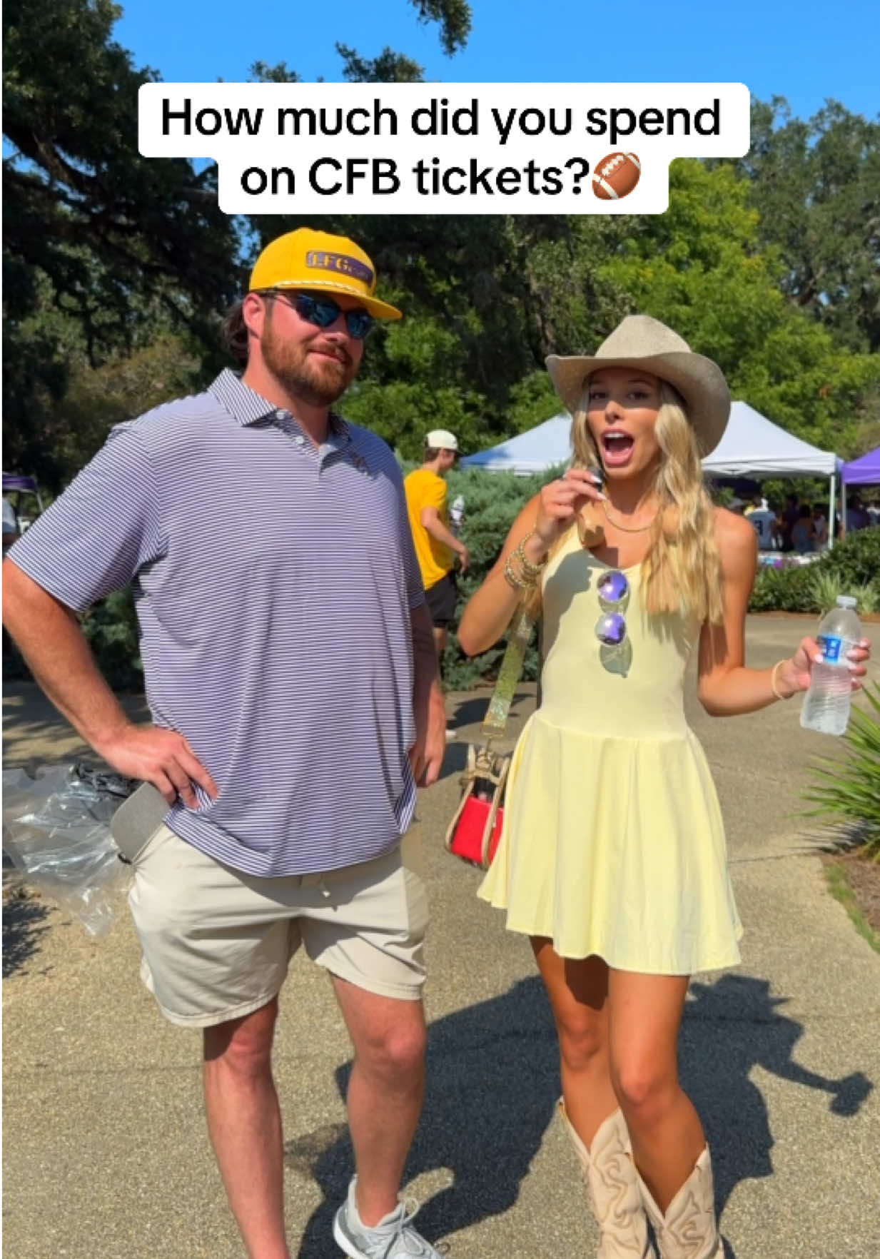 TikTok post by @peightontubreofficial for Gametime. Caption reads: Asking college football fans how much they spent....