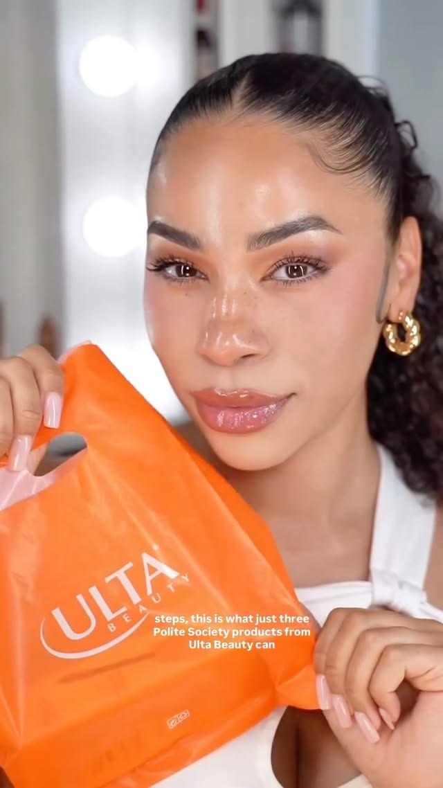 Instagram post by @velabeauty for Polite Society. Caption reads: [...] products for a bold makeup look This....
