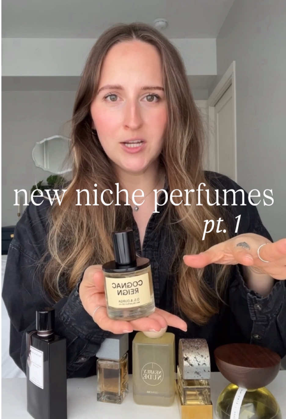 TikTok post by @kristinfragrances for DefineMe Fragrance. Caption reads: 📦 new niche perfumes  Nearly Nude [pr] @Sniff....