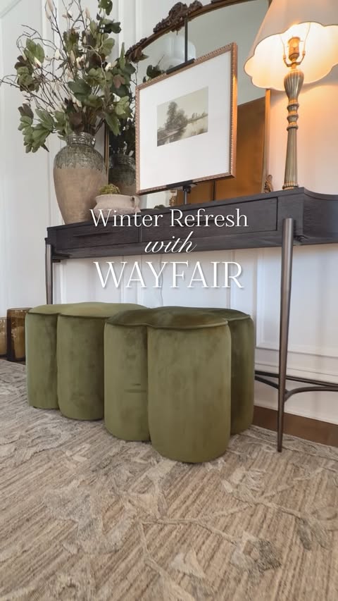 Instagram post by @tuxedofarmhouse for Wayfair. Caption reads: [...] a reset in your home. I partnered with....