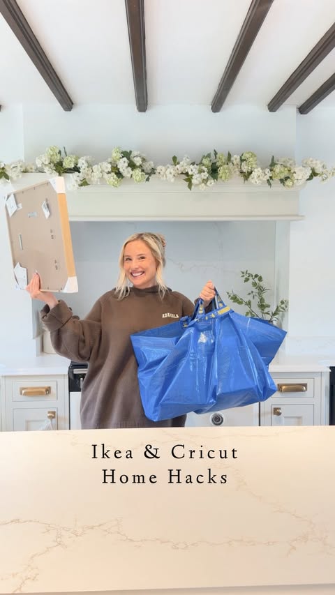 Instagram post by @homewithkat_ for Cricut UK & Ireland. Caption reads: 3 IKEA HOME HACKS, welcome back to my cottage core....