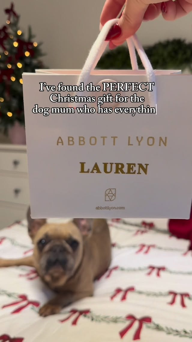 Instagram post by @brunetteandabulldog for Abbott Lyon. Caption reads: 🎄✨ I’ve been an Abbott Lyon girlie for a while....