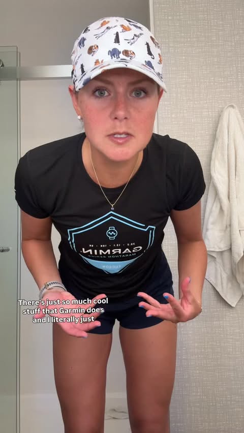 Instagram post by @la_triathlete for Garmin. Caption reads: Throwback to the time I ran the Garmin Tucson half....