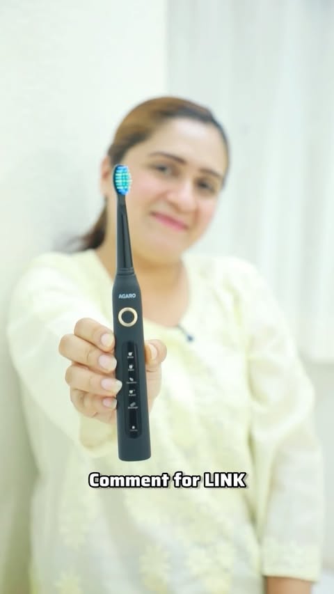 Instagram post by @the_momster for AGARO Lifestyle. Caption reads: POV: Switching from a manual toothbrush to a sonic....