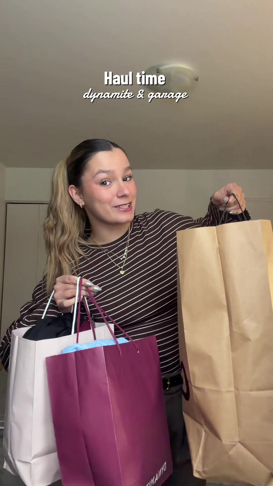 TikTok post by @noemie.thibault5 for Dynamite Clothing. Caption reads: Haul time : @D Y N A M I T E & @Garage Clothing ✨....