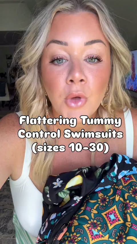 Instagram post by @kaila.r.gibson for BloomChic. Caption reads: Actually flattering, tummy control swimsuits! The....