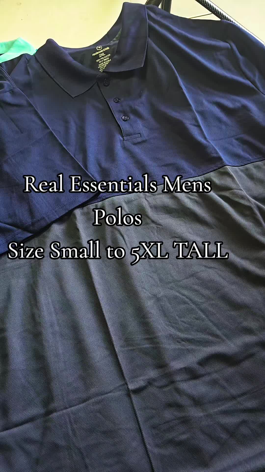TikTok post by @deedeewebb6 for Real Essentials. Caption reads: RealEssentials 3 Pack: Men's Quick Dry Polos [...].