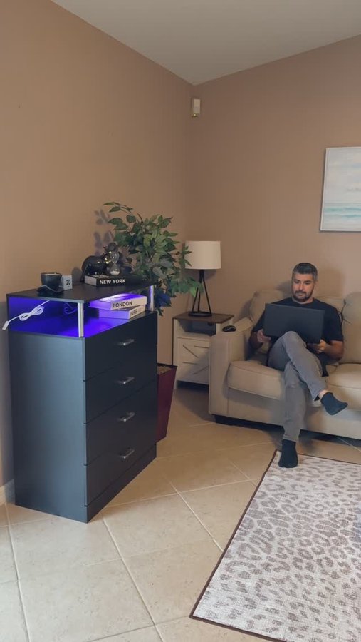 Instagram post by @kilic_usastyle for Sikaic. Caption reads: Elevate your space with the 4-Drawer LED Tall....