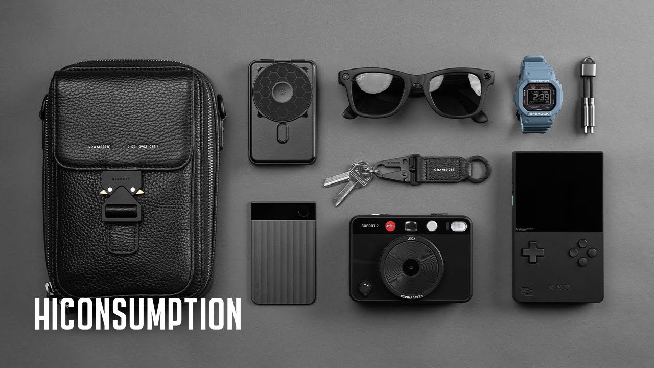 YouTube post by @Hiconsumption for Leica Camera. Caption reads: 12 Unbeatable EDC Tech Essentials.