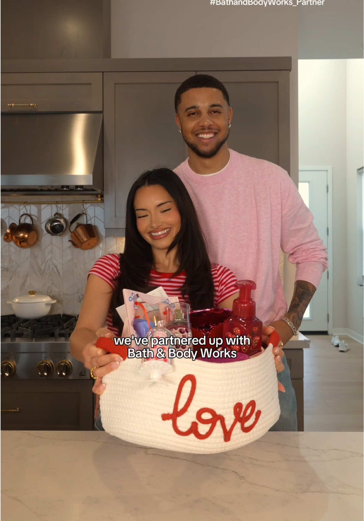 TikTok post by @kburton_25 for Bath & Body Works. Caption reads: [...] a curated gift basket from the @Bath & Body....