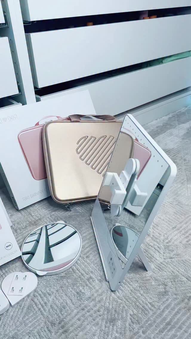 Instagram post by @get_glam_with_sadaf for RIKI LOVES RIKI. Caption reads: @rikilovesriki Lights/ carrying case / skincare....