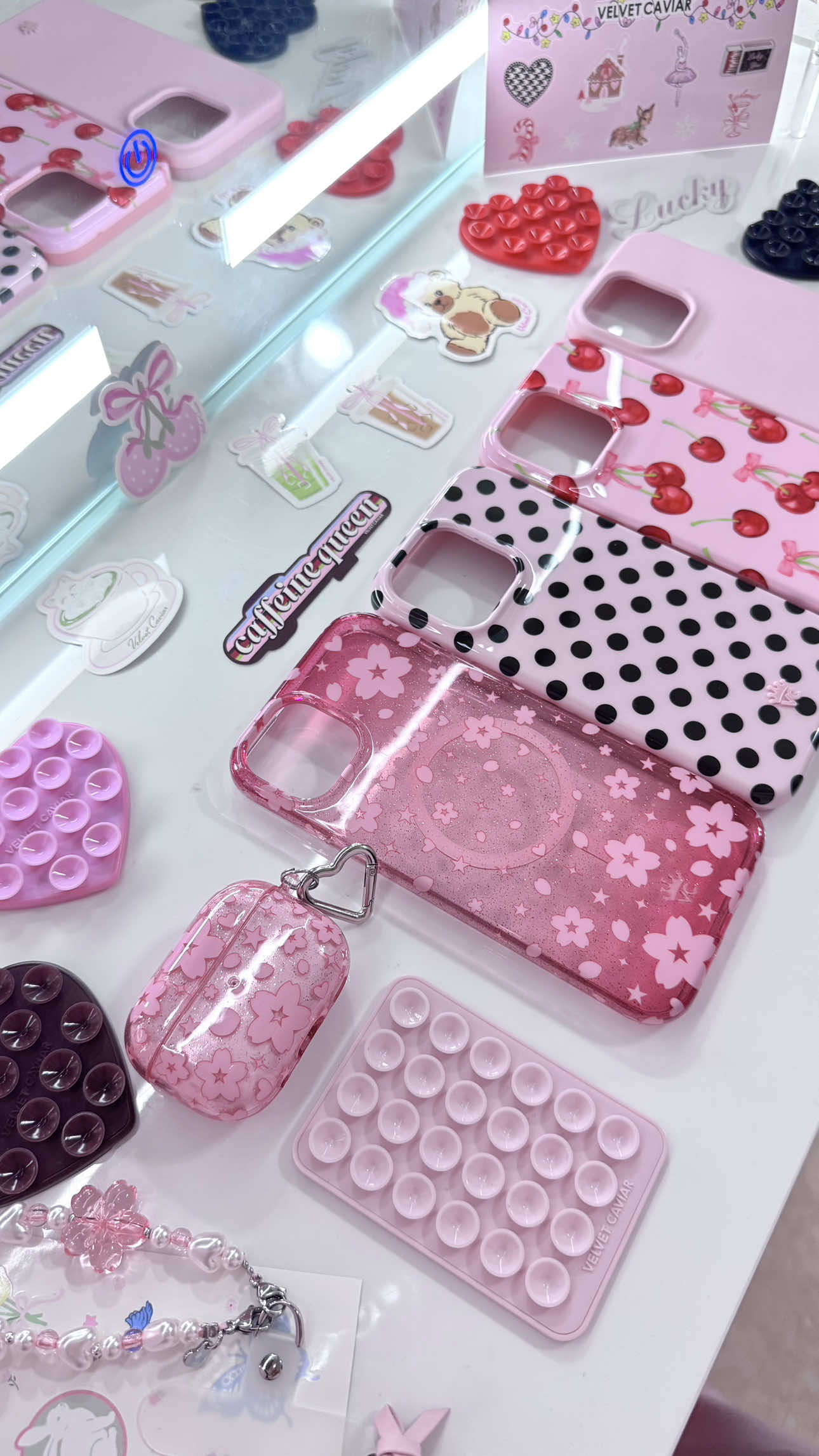 TikTok post by @carlaflor3s for VELVET CAVIAR. Caption reads: my fav phone cases 🪽🌷🪞🩰 @velvetcaviar....
