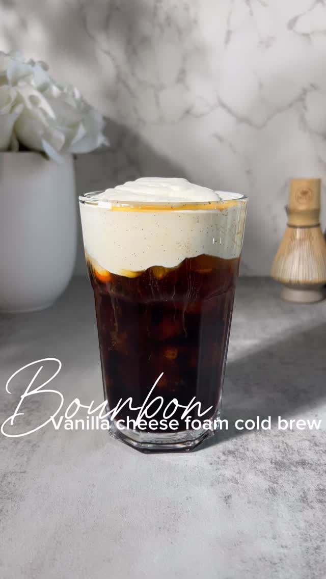 Instagram post by @toomatchadat for OVALWARE. Caption reads: Bourbon vanilla cheese foam cold brew

I stay....