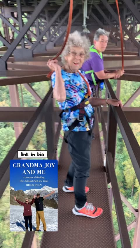 Instagram post by @grandmajoysroadtrip for Simon & Schuster. Caption reads: Grandma Joy never let fear make her world smaller.....