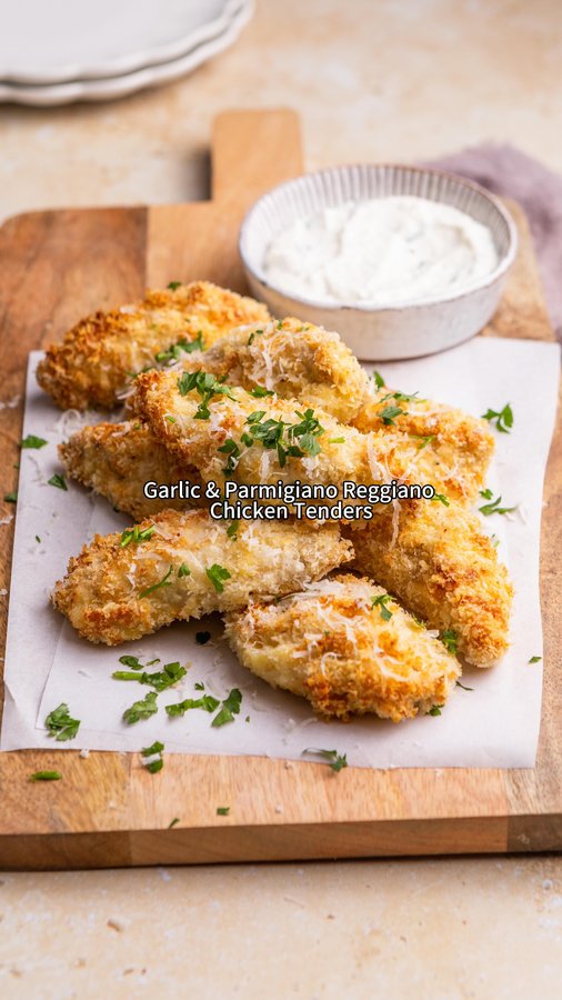 Instagram post by @sarahshealthykitchen for Parmigiano Reggiano. Caption reads: Garlic & Parmigiano Reggiano Chicken Tenders with....