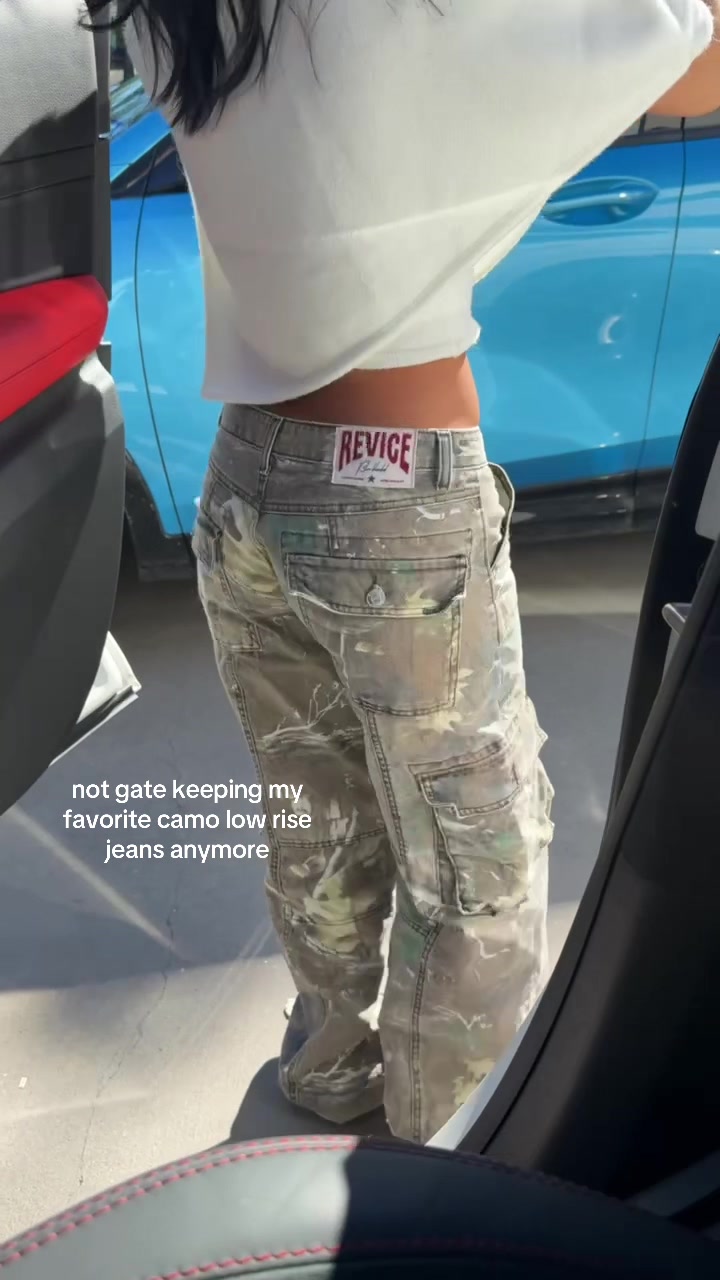 TikTok post by @nothanksimhungry for Revice Denim. Caption reads: these are my current favorite camo pants and....