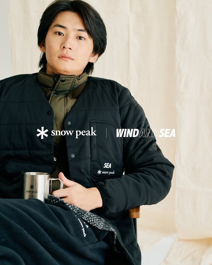 Instagram post by @oshidagaku for Snow Peak. Caption reads: .
Snow peak × WIND AND SEA [...].