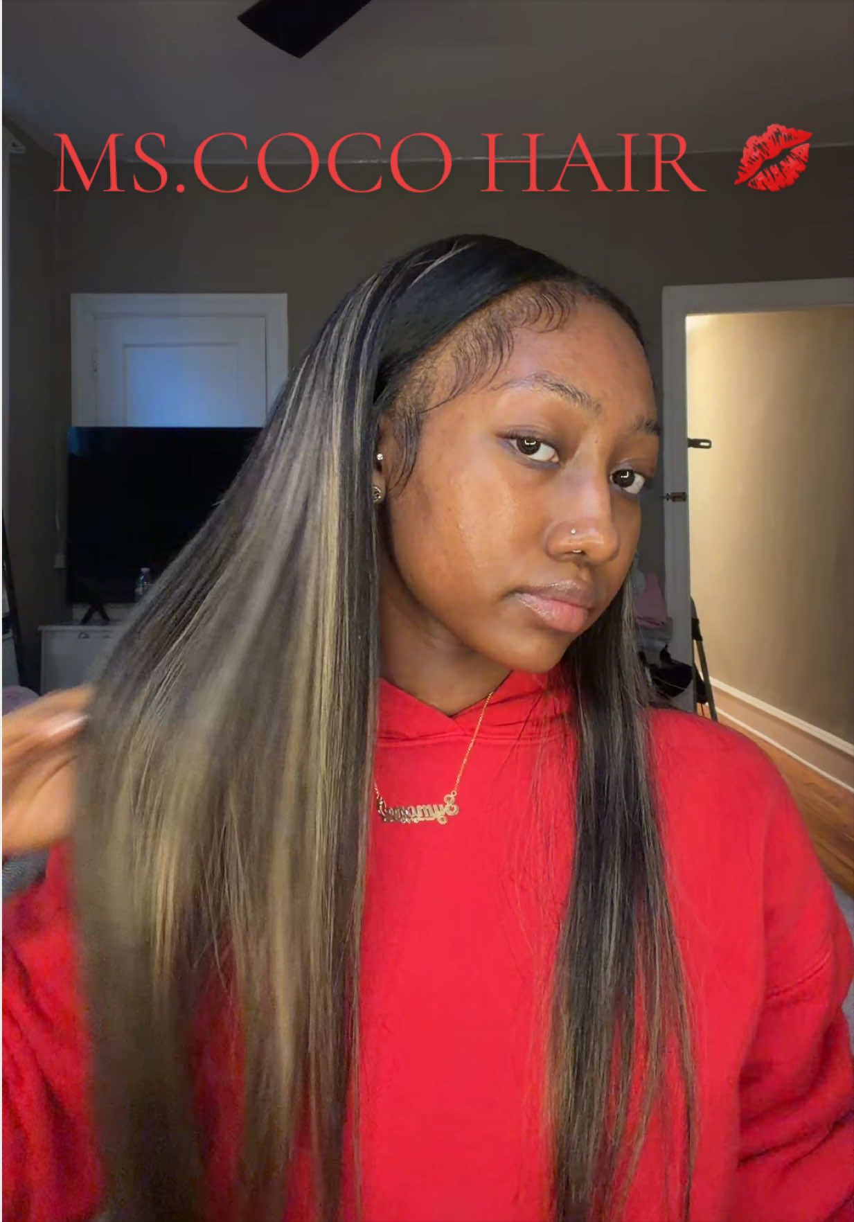 TikTok post by @symoneaunyae for Mscoco Hair. Caption reads: 24 inch balayage u-part wig from @Mscoco Hair....