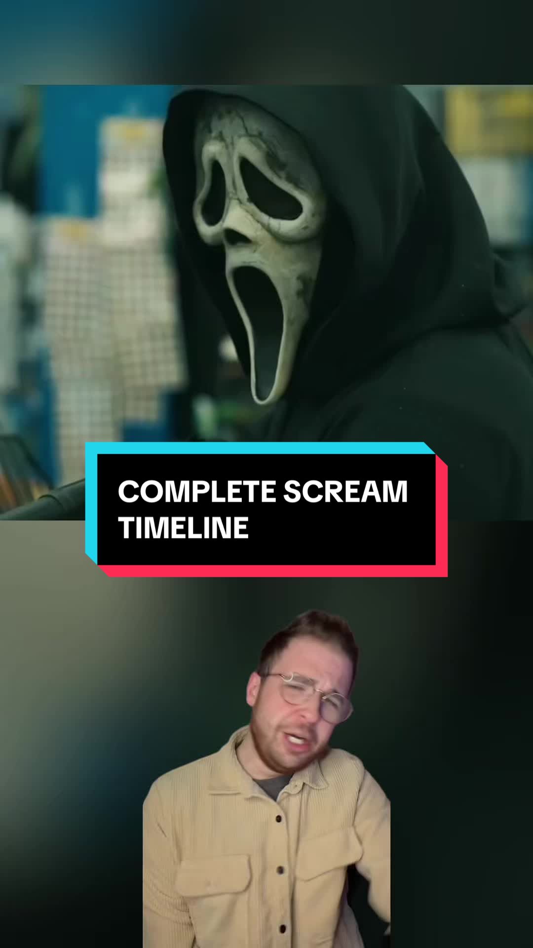 TikTok post by @danbotooie for Scream Movies. Caption reads: The Complete Scream Timeline @screammovies....