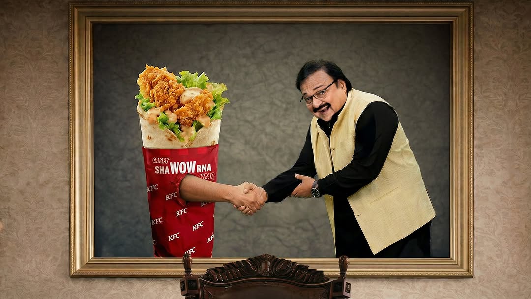 Instagram post by @therakeshbedi for KFC. Caption reads: Maamu knows a legend when he sees one.....