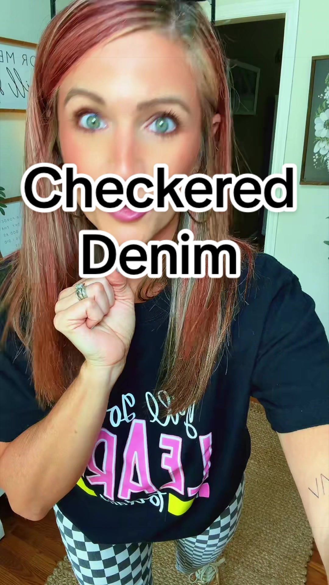 TikTok post by @jordanbradford490 for Walker Rose Boutique. Caption reads: @Walker Rose Boutique Checkered Denim 😍😍 [...].