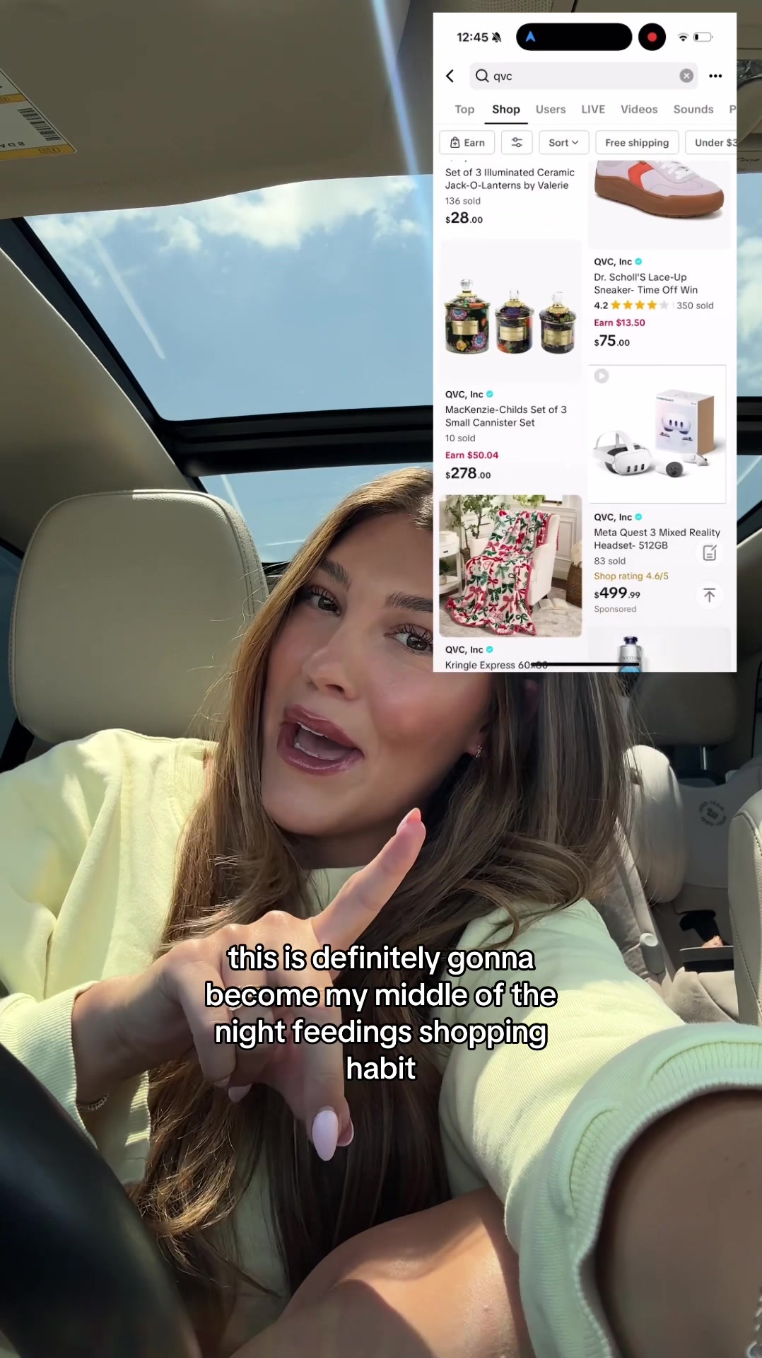 TikTok post by @hannnnahadams for QVC. Caption reads: QVC has officially entered my TikTok and I’m [...].