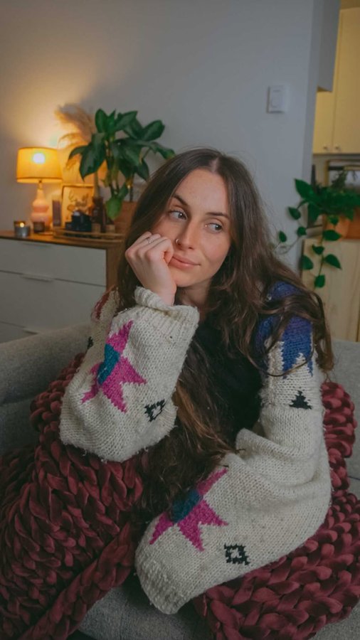 Instagram post by @sedonachristina for Bearaby. Caption reads: Hi 👋  I confess— I'm a gal who lives alone, yet....