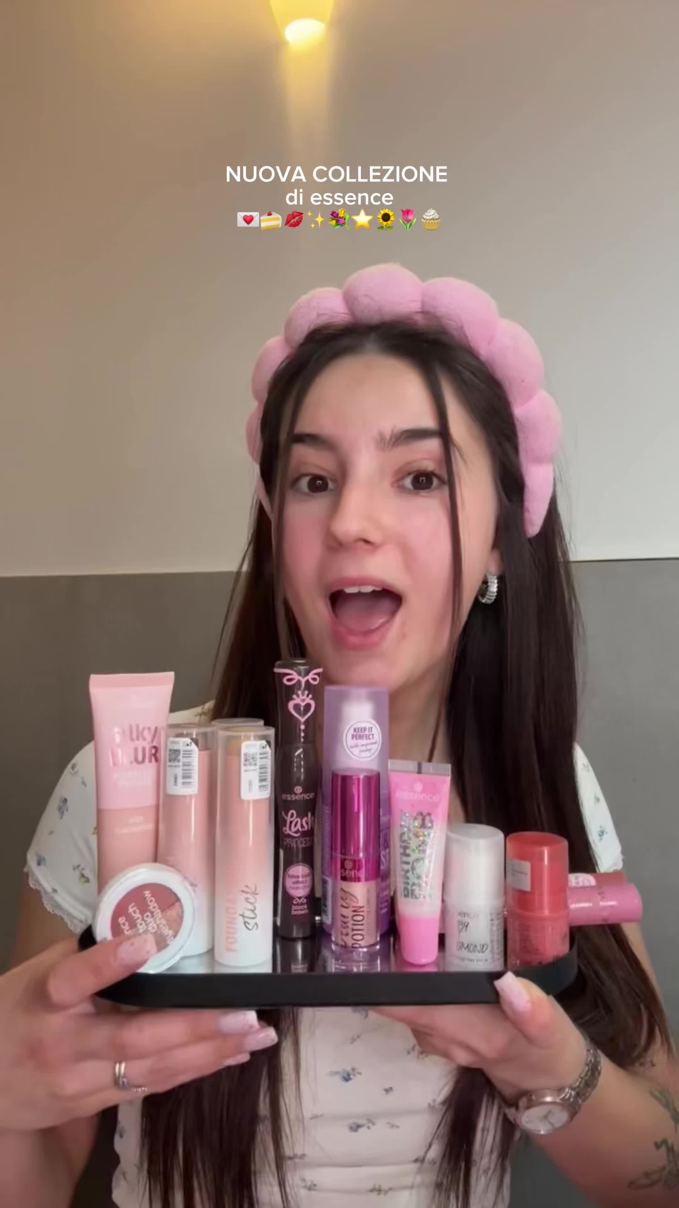 TikTok post by @rebecca.gradoni for Essence Cosmetics. Caption reads: Sono davvero innamorata di questa nuova....