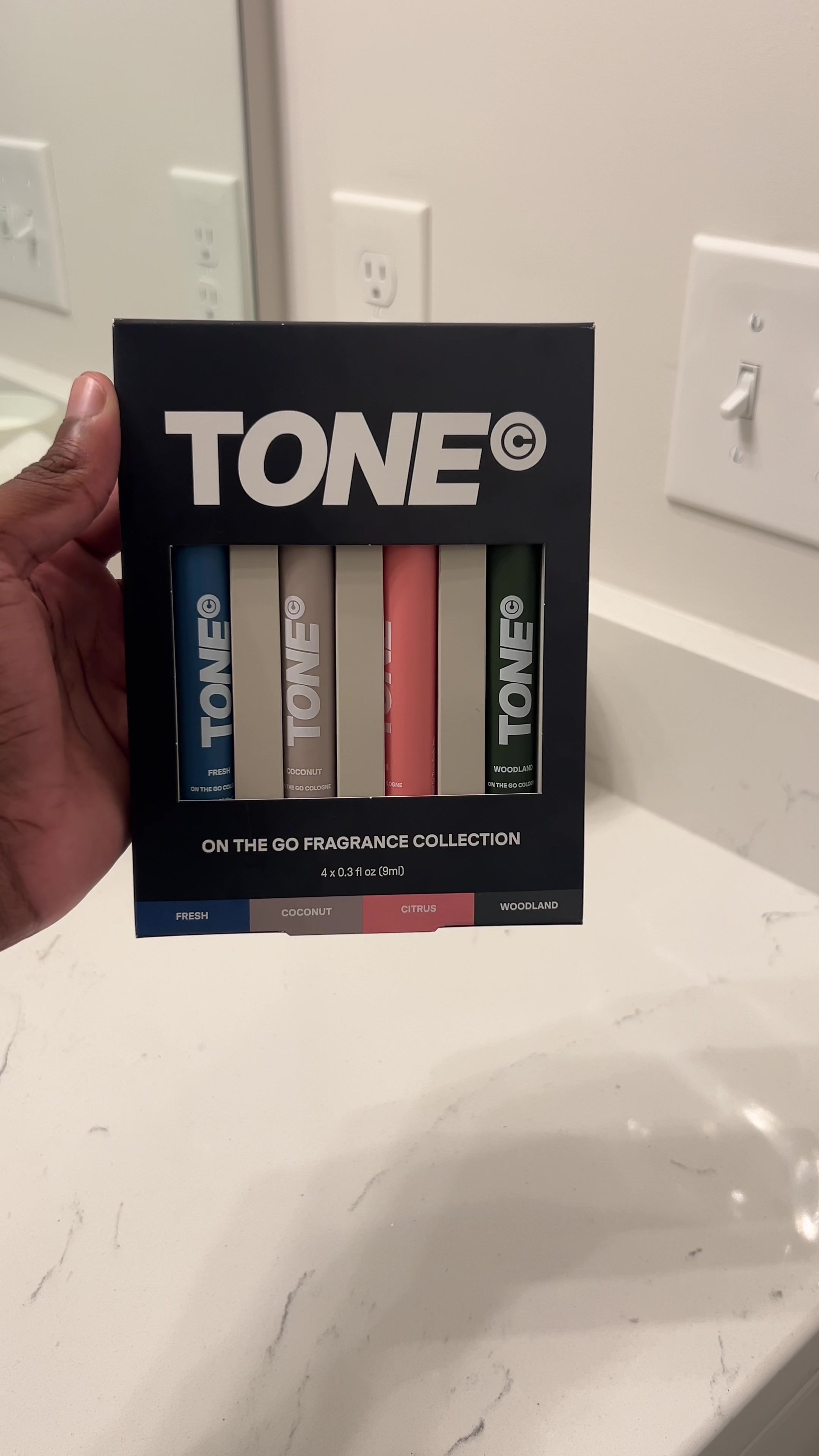 TikTok post by @8kzayy for TONE by AMP. Caption reads: Just got the @TONE EXCLUSIVE Mini Fragrance set....
